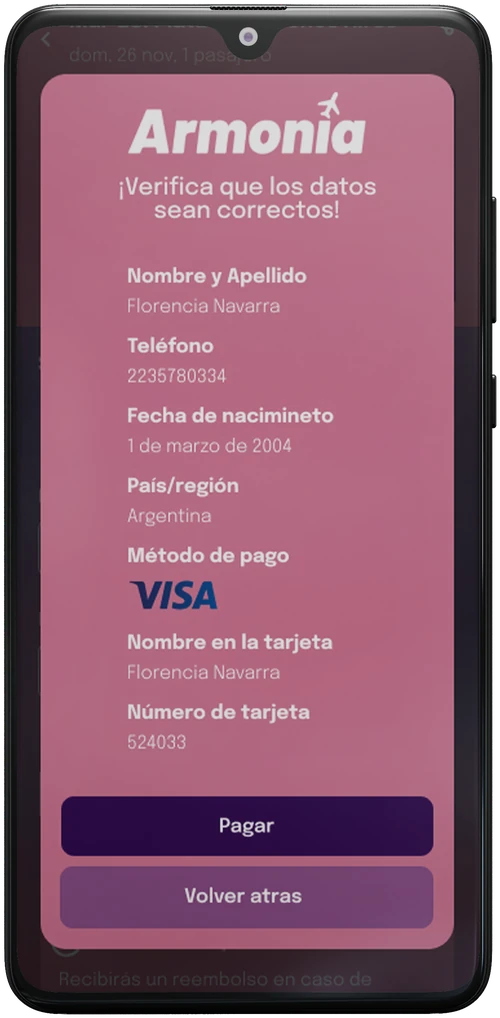 Resumen de datos antes de pagar