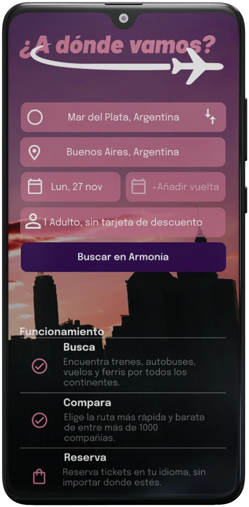 Pantalla de búsqueda de vuelos