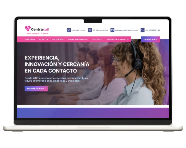 Sitio web de Centracall en una notebook